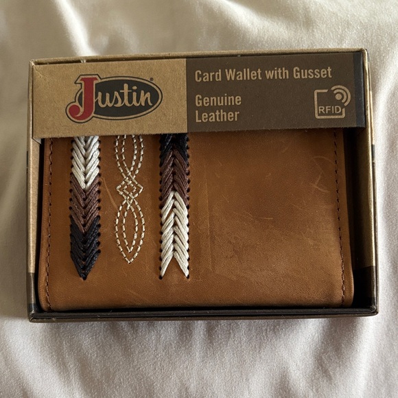 Justin Boots Other - Justin Boots Tan Leather Card Holder with Embroidery